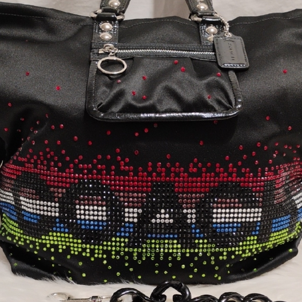 Auth Coach XL Black Multicolor Sequin Spotlight Tote W Strap & Hangtag - Picture 4 of 16